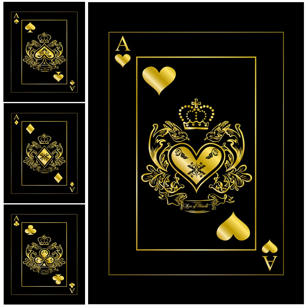 Желтое Золото покер игральная корзина плакаты настенная Картина на холсте