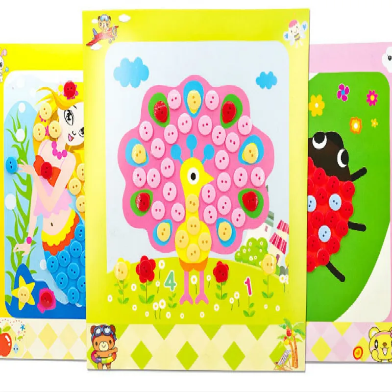 

Детская 3D картина на пуговицах ручной работы, креативная игрушка «сделай сам», наклейки, материал, упаковка, пазлы, игрушки, обучающие игруш...