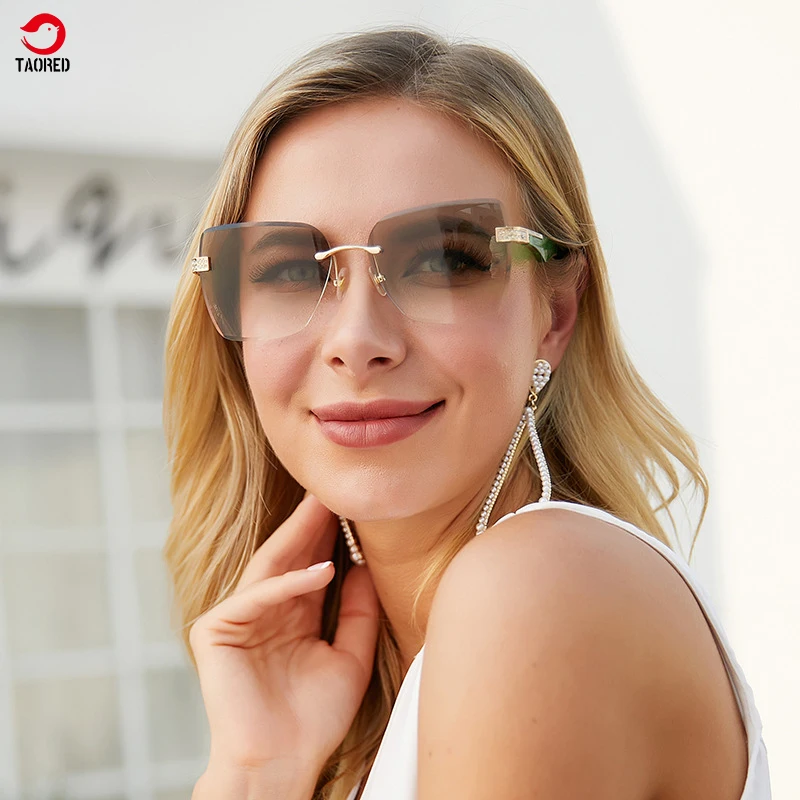 

Elegant rimless diamond styles vintage sunglasses woman trendy fashion Europe and America luxury design brand sunglasses TAORED