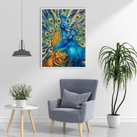 5d diy full round diamond painting of peacock spreads its wings animals living room bedroom stick diamond wall art decoration
