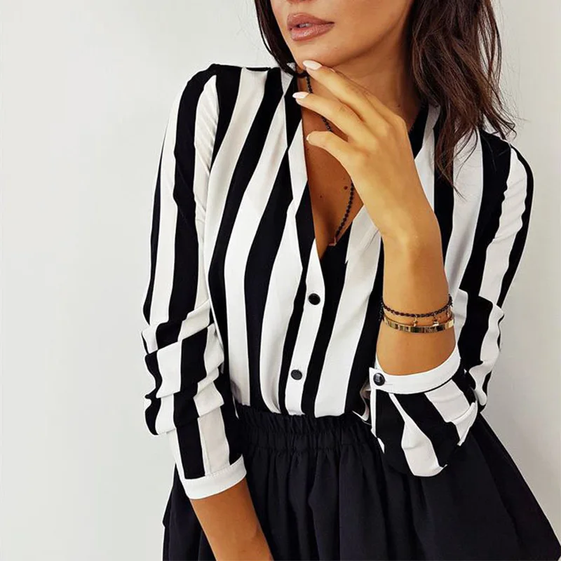 

2019 New Blouse Women Casual Striped Top Shirts Blouses Female Loose Blusas Autumn Fall Casual Ladies Office Blouses Top Sexy