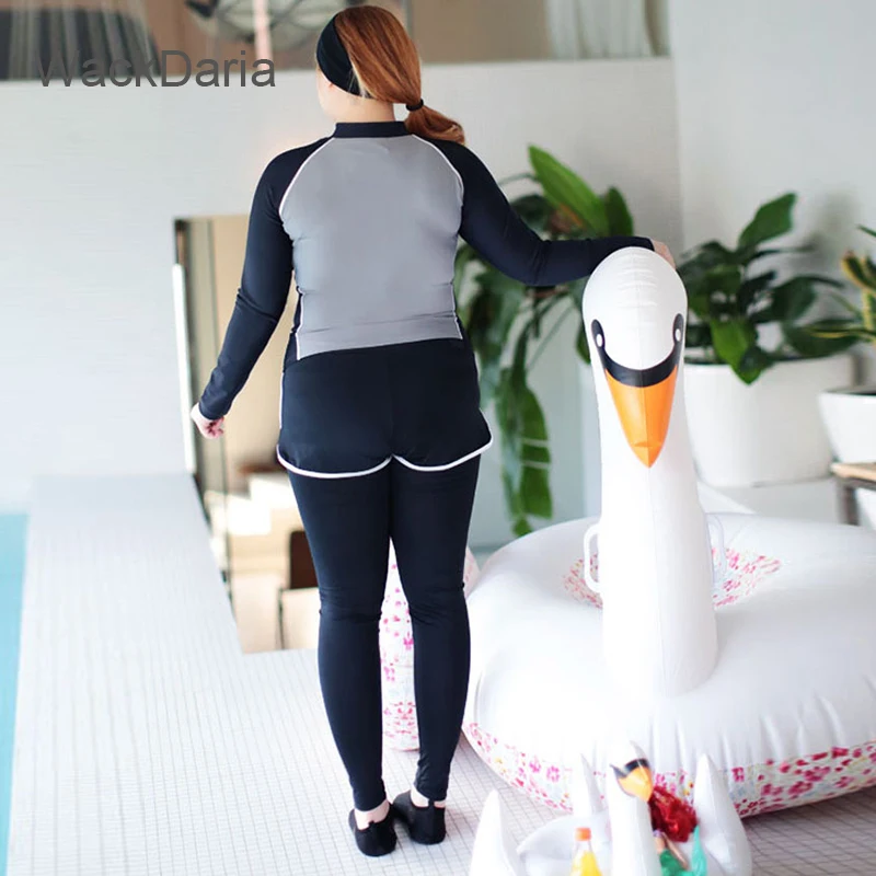 

1WackDaria women diving suit swimwear long sleeve surfing suit patchwork big code maillot de bian femma summer swimming beach