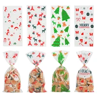 50pcslot santa claus christmas tree elk pvc transparent clear gift bag for christmas gift baking candy cookie packaging bags