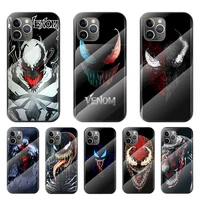 marvel venom for apple iphone 12 11 8 7 6 6s xs xr se x 2020 pro max mini plus tempered glass cover phone case