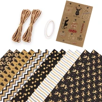 6pcs christmas striped dot reindeer gift wrapping paper rolls with label tags jute string rope diy packing decoration