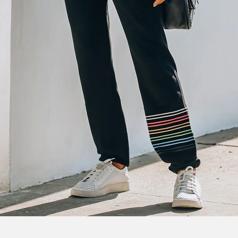 

Autumn Winter Hoodies Tracksuit Sets Women Rainbow Striped Hooded Sweatshirt+Casual Pants Set Female 2020 Streetwear Ladies Suit