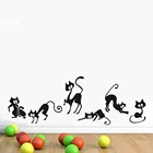 Милые настенные наклейки с 6 черными кошками, забавная ПВХ Наклейка на стену с эльфами и кошками, съемная Настенная картина для гостиной, детской комнаты, DIY украшение для дома