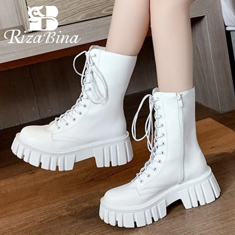 

RIZABINA Ankle Boots For Ladies 2021 Winter Warm Shoes Thick Heel Casual Concise Women Short Boot Fashion Footwear Size 35-40