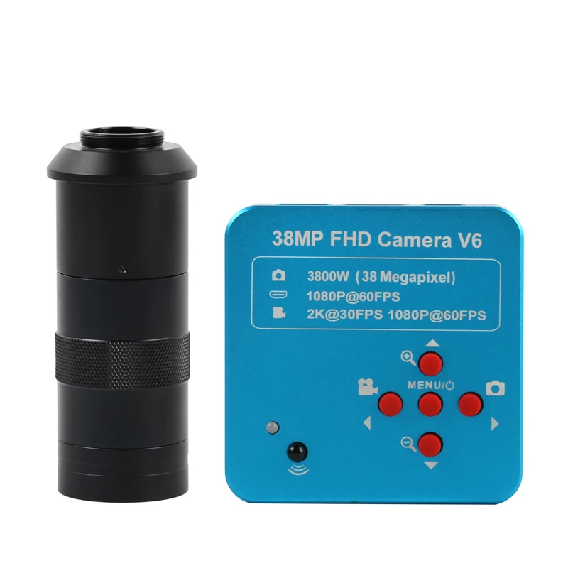 100x lens with Light 1080P 60FPS 2K 38MP HDMI USB промышленный электронный цифровой видео микроскоп камера TF видео рекордер+ 180X 300X 100X C крепление объектива - Цвет: 100x lens with Light