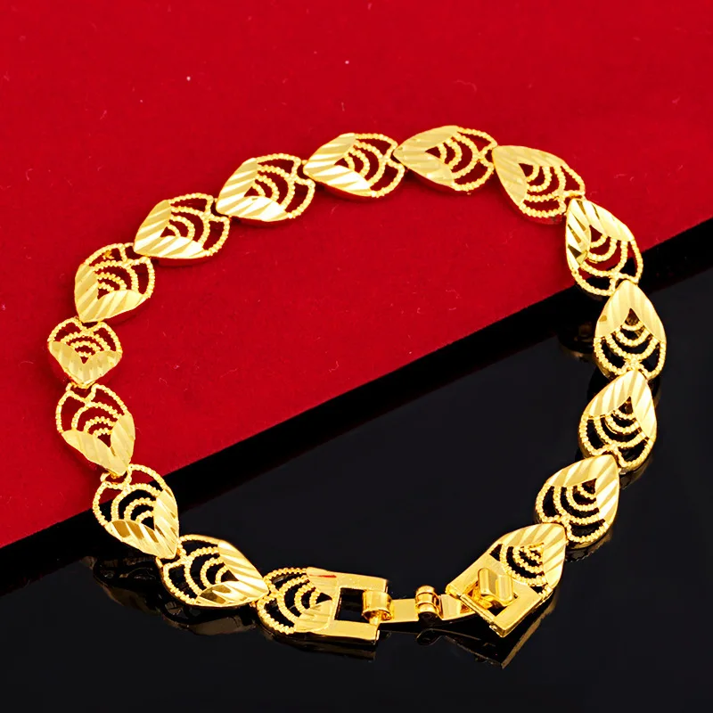 Fashion 18K Gold Bracelet for Men Women Wedding Engagement Jewelry Luxury Widen Watch Chain Bracelet Not Fade Fine Jewelry Gifts