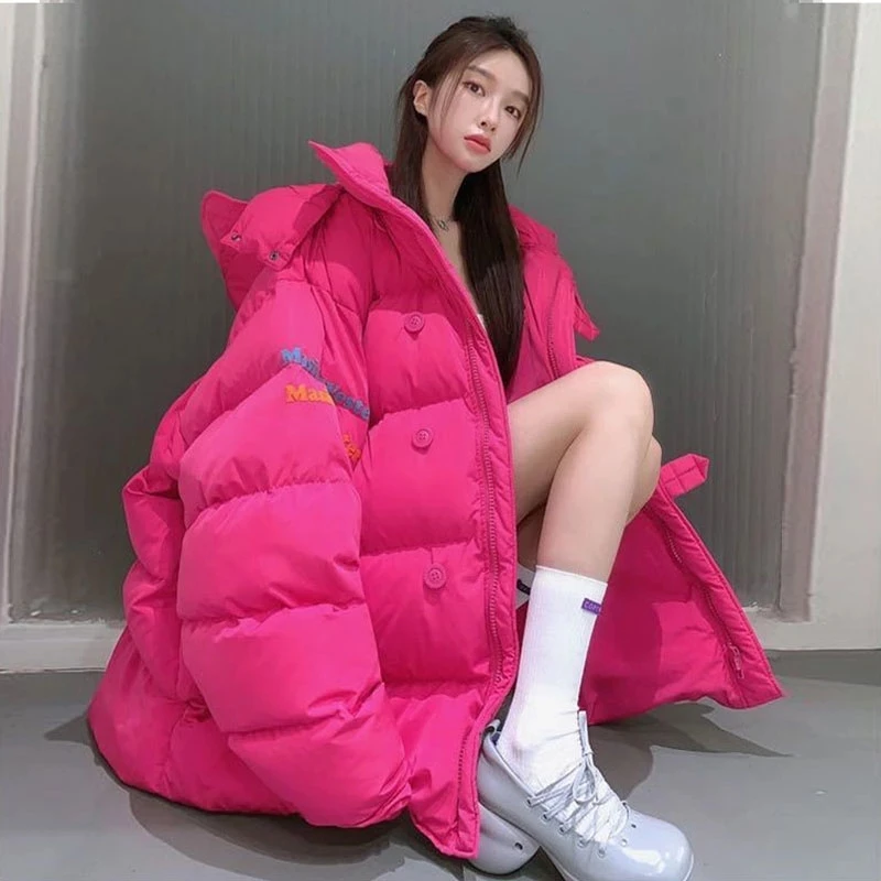 

2021 Winter New Down Jacket Women's Hooded Outwear Thick White Duck Down Overcoat Fashion Letters Loose Warm Parka Coat H441