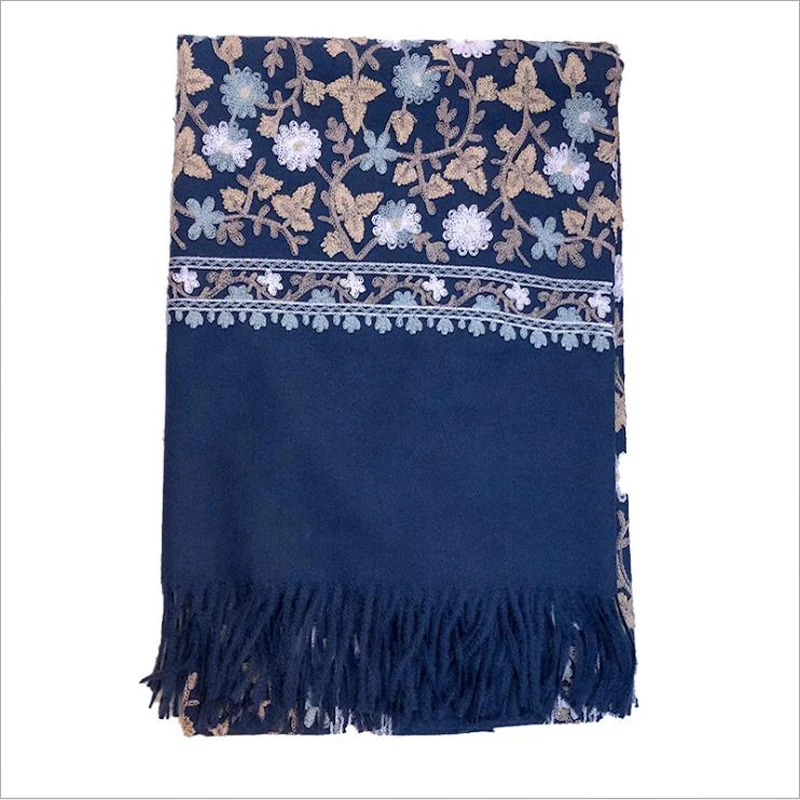 Утолщенный ретро-шарф в китайском этическом стиле с цветочной окантовкой, шаль, теплый и мягкий шарф, Новый Винтажный женский шарф с цветочной вышивкой