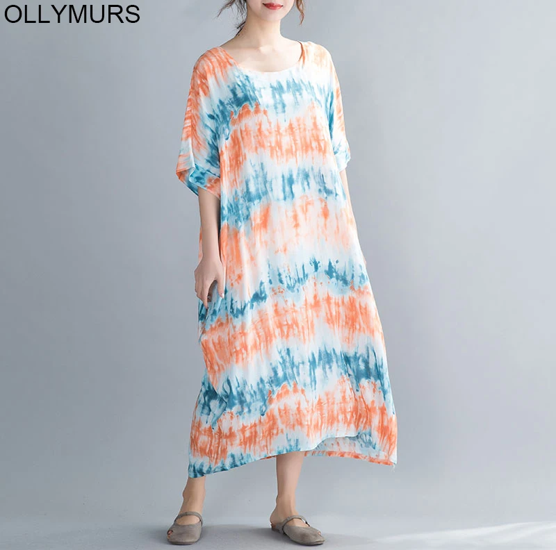 Лето 2020 новинка рукав &quotлетучая мышь&quot сарафан хлопок лен размера плюс Boho