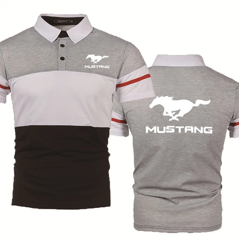 

NEW Summer Men's polo shirt Mustang Car Logo printing high quality Cotton Splicing lapel-neck casual Men's short sleeve tops