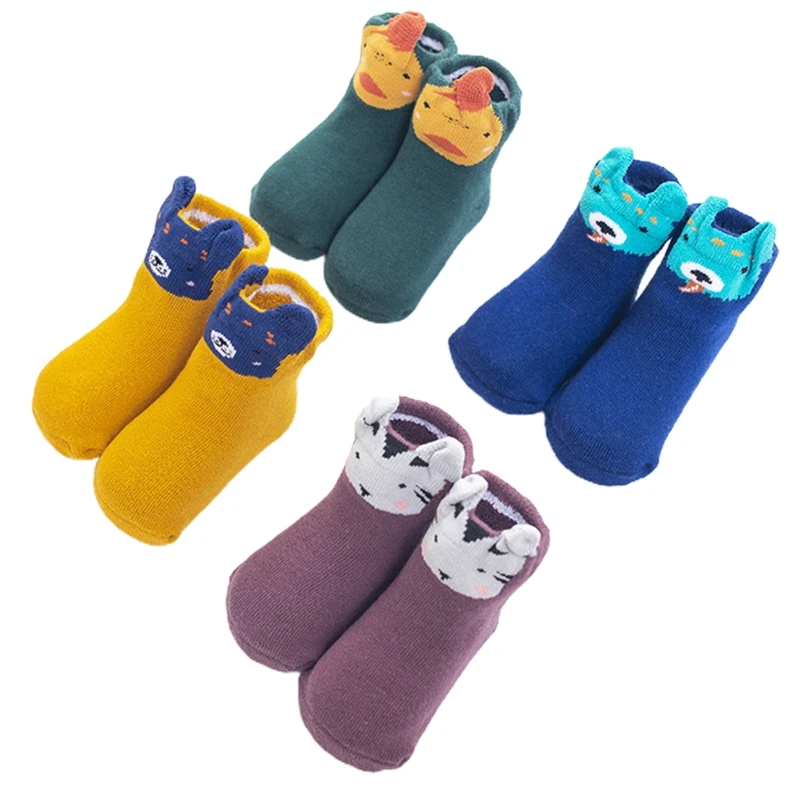 

4 Pair Infant Baby Kids Winter Thick Warm Ankle Socks Cartoon Animal Ear Hosiery