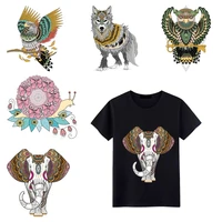 fashionable indonesian style animal print iron on t shirt sweater elephant eagle costume fusible applique for man