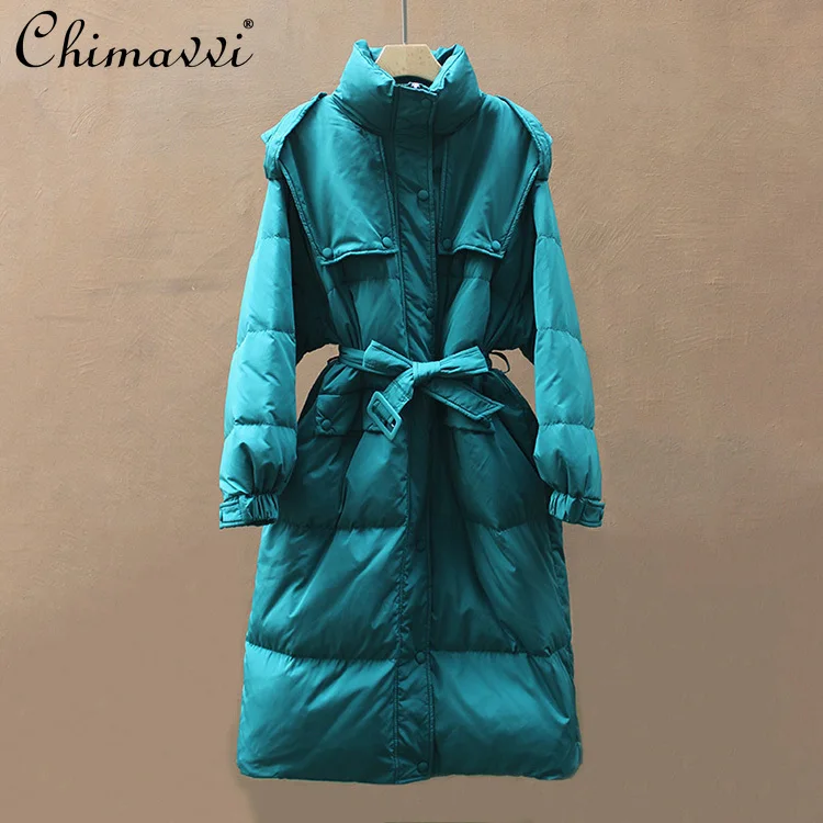 

Female Below The Knee Long Down Jacket 2021 Winter Korean Style Stand Collar Padded Coat Lady Slimming Warm Padded Outerwear