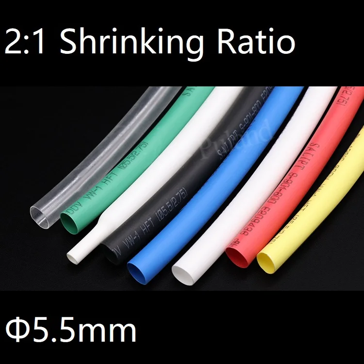 

Diameter 5.5mm Heat Shrink Tube 2:1 Polyolefin Thermal Cable Sleeve Insulated Wire Protector Wrap Cover DIY Connector Repair