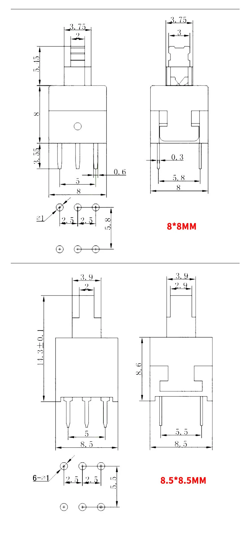 10 шт./лот 5,8x5,8 7x7 8x8 8,5x8,5 мм самоблокирующиеся/разблокировки Нажмите Тактильные Мощность микро переключатель 6 Pin кнопочные переключатели