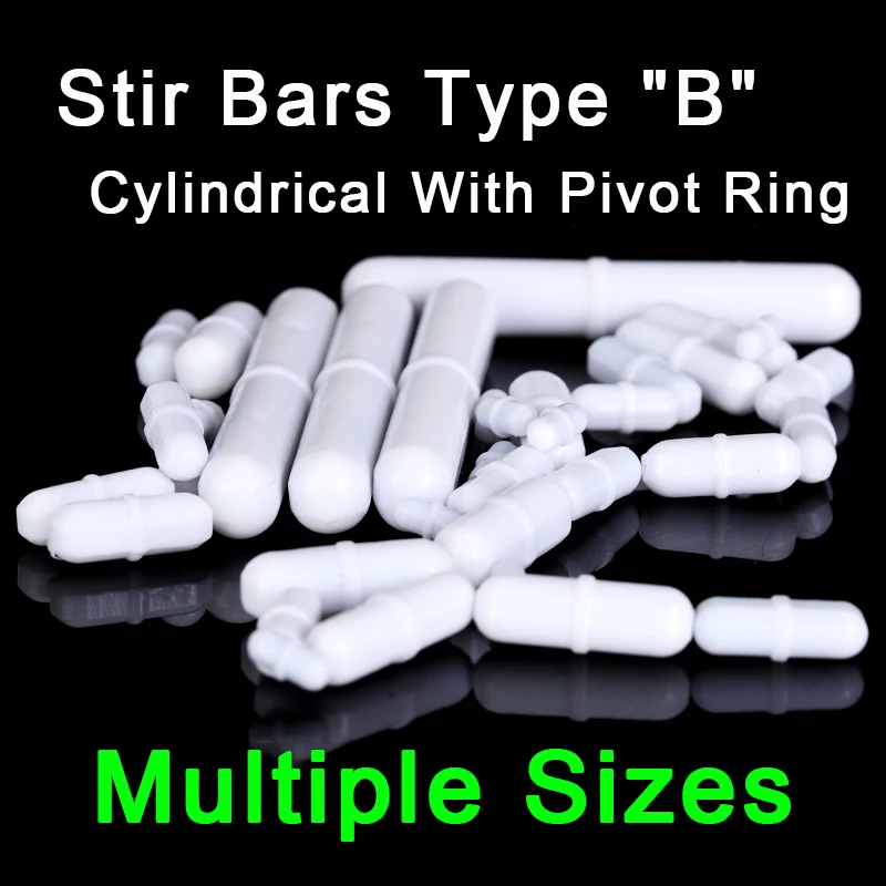 PTFE Magnetic Stirrer Stir Bar Type-B White Spin Bars , Cylindrical Stirring Rod With Pivot Ring  , Multiple Sizes , 10pcs