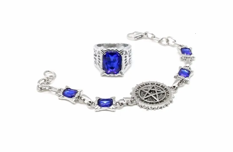 Черный Дворецкий браслет-кольцо Kuroshitsuji Ciel Phantomhive Себастиан Микаэлис аксессуары для косплея металлический Сапфировый Браслет-кольцо