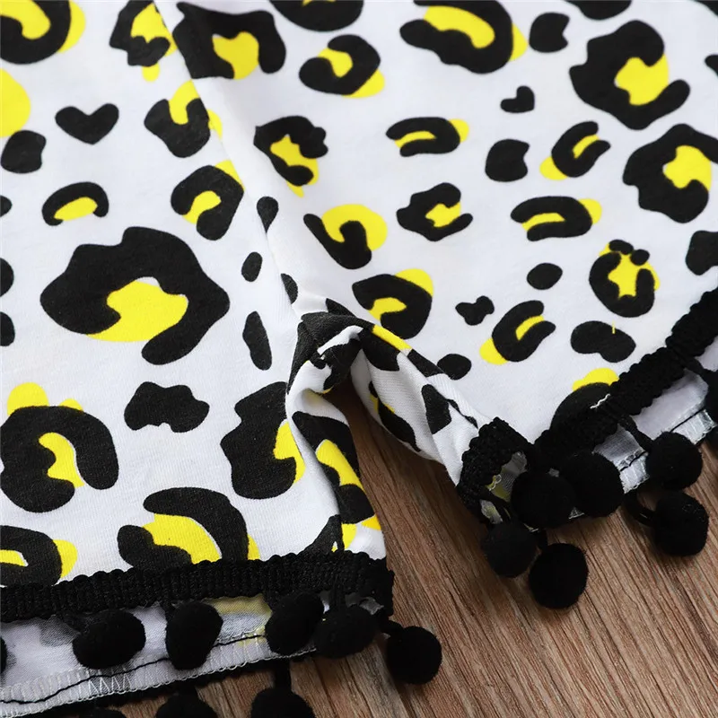 

Summer newborn Baby Girl Clothes Ruffle Sleeveless Vest Leopard Print Tassel Shorts Outfits Baby Sets 2020 Clothes Dropship