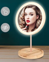 deatchable wooden led makeup mirror touch screen mirrors desktop make up cosmetic mirror usb charging dropshipping 4012
