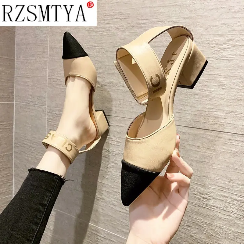 

Summer Shoes Women Sandals Soft Leather Pumps High Heels Dress Shoes Pointed Toe Ankle Strap Sandalias Mujer