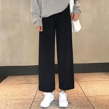 Pantalones de pierna ancha Ulzzang para mujer, Pantalón liso de cintura alta, plisado, suelto, informal, elegante, estilo coreano