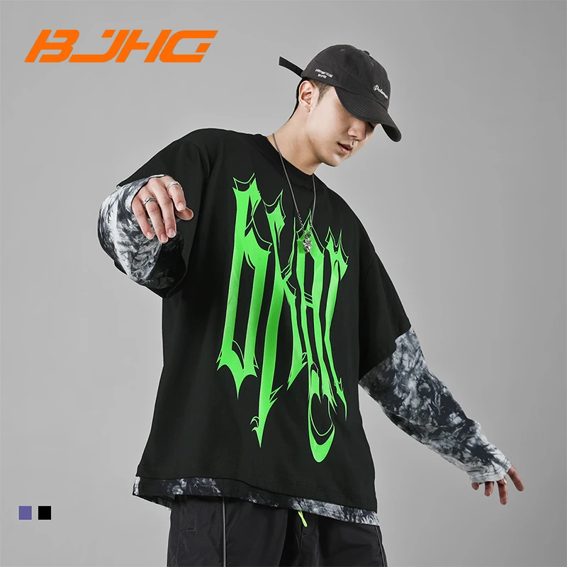 

BJHG Мужская мода Свободный принт Повседневный пуловер хип-хоп Футболка