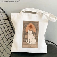 women shopper bag leo cat tarot printed kawaii bag harajuku shopping canvas shopper bag girl handbag tote shoulder lady bag