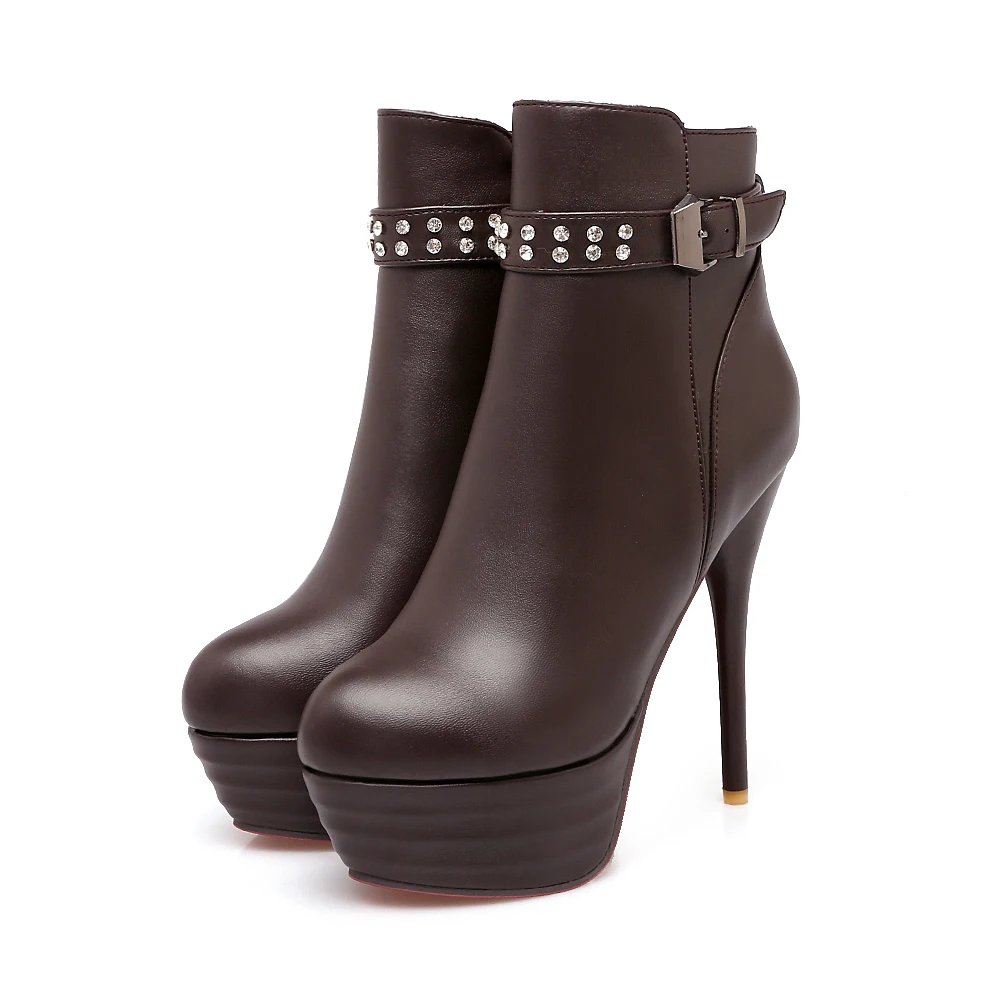 Женские ботильоны на шпильке белые ботинки платформе с круглым носком большие