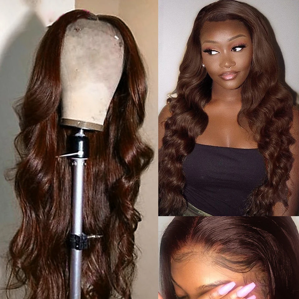 

26Inch Middle Part Deep Brown Body Wave 180% Density Lace Front Wig For Women with Baby Hair Synthetic Preplucked Cosplay/Daily