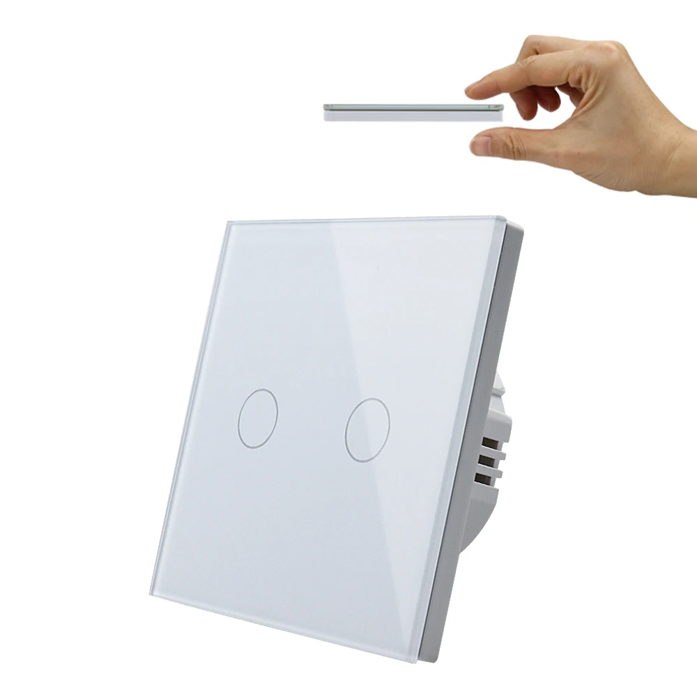 

New EU Standard Gold White Black Crystal Glass Panel Light Lamp Wall 220V Switches 2Gang 1Way Blacklight Display Touch Switch