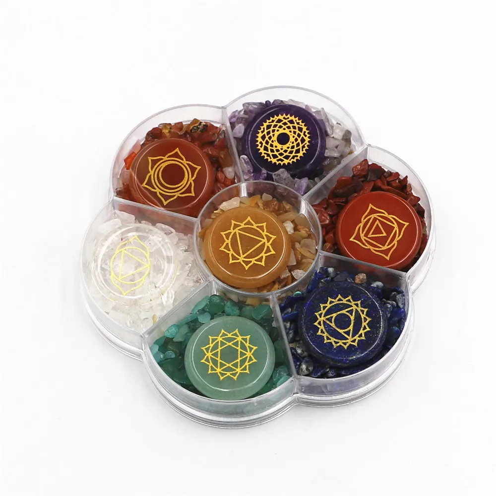 

7 Chakra Carved Natural Stone Chakra Pendant Round Purple Crystal Quartz Lapis Lazuli Necklace Aura Without Holes