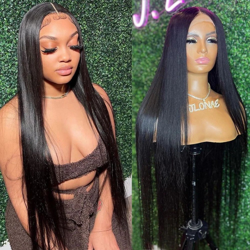 

Super Long 28"30"32" Silky Straight Lace Front Wig Peruvian Remy Hair 400%/300% Thick Density Middle Part Human Hair Wigs 13x4
