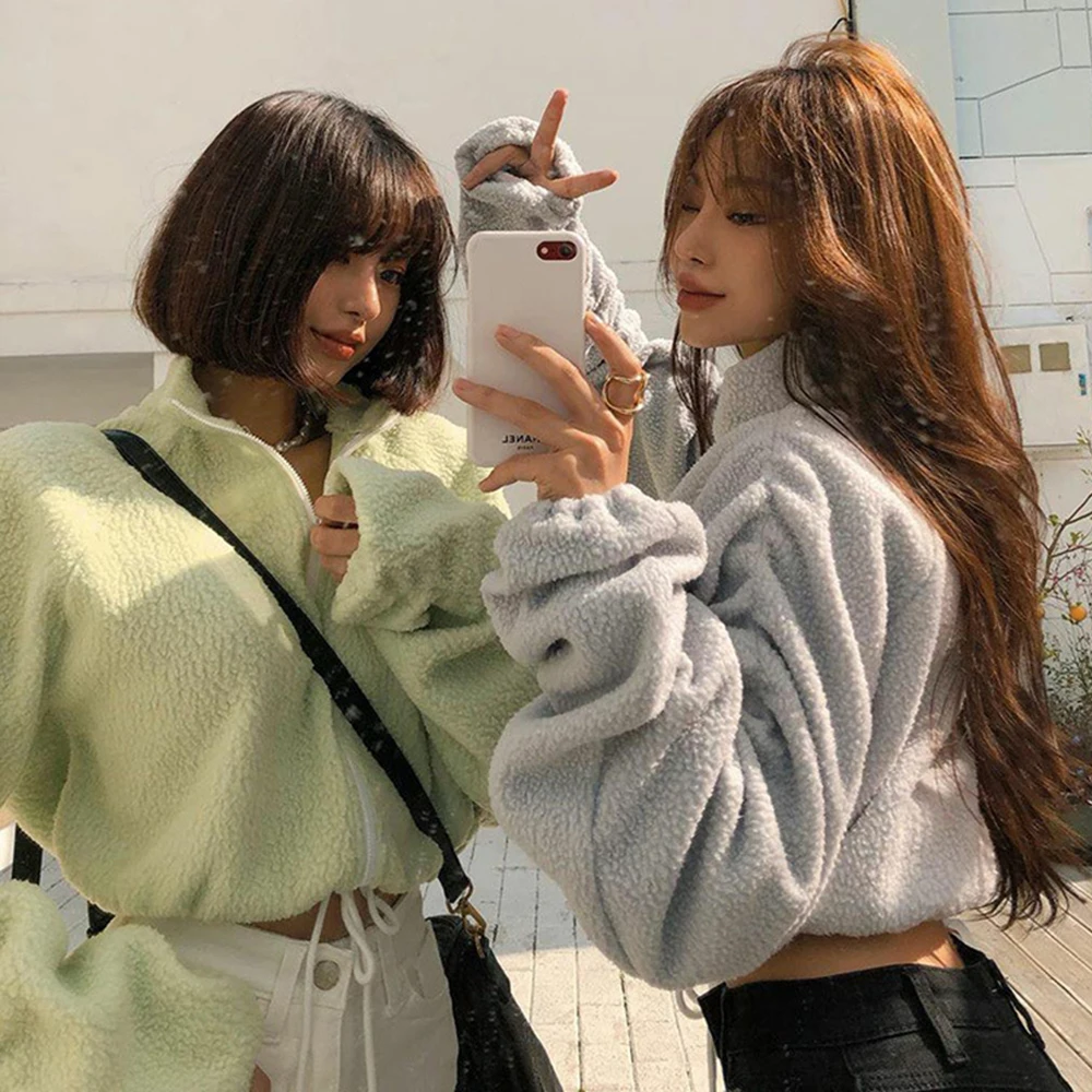 Корейский стиль элегантный Для женщин куртка из овечьей шерсти Пушистый