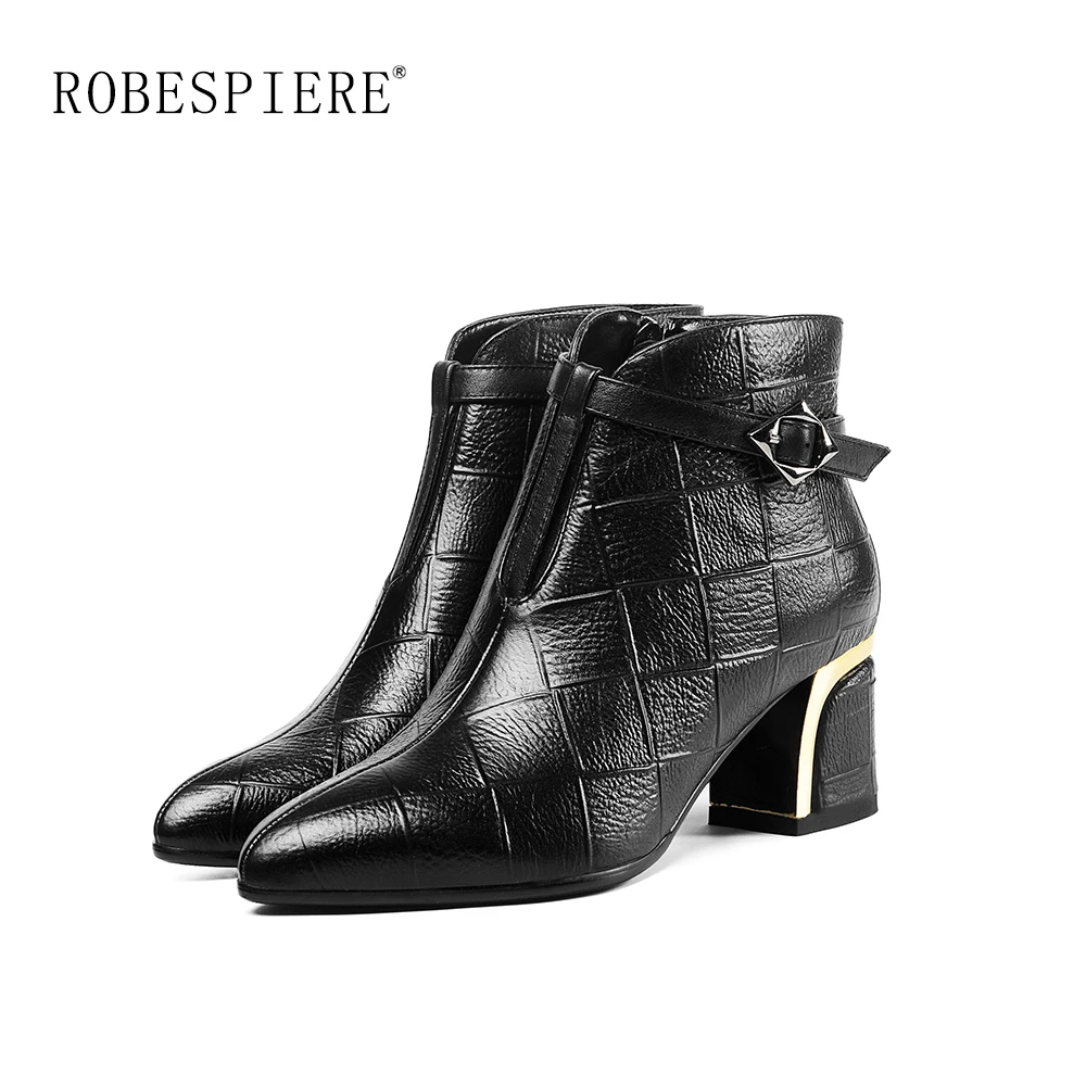 Женские ботильоны на необычном каблуке ROBESPIERE теплые плюшевые из натуральной