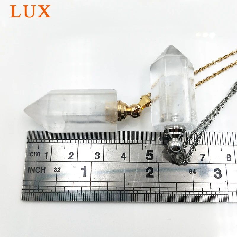 natural carved gems stone perfume bottle pendant clear crystal rock quartz diffuser essential oils charm for necklace