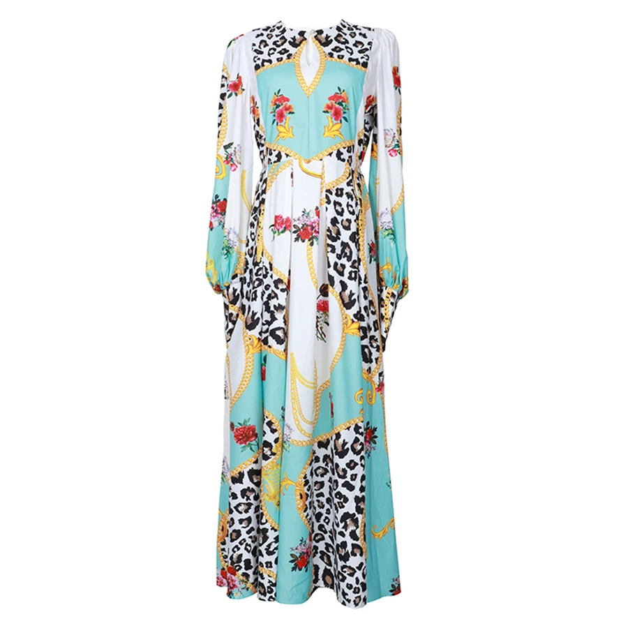 Женское длинное платье с рукавами-фонариками элегантное в европейском стиле