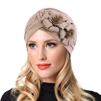 fashion women ruffle flower turban headwrap hairnet chemo cap beanie musulman turbante mujer hijab scarf cap headwear wholesale