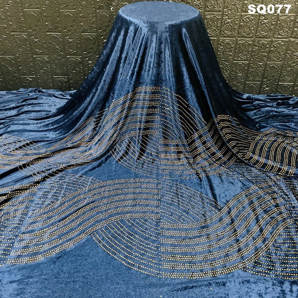 Небесно-голубая африканская бархатная кружевная ткань с вышивкой камнями для