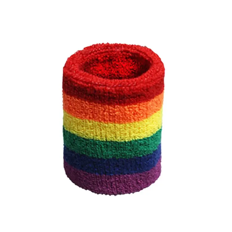 

Women Men Sports Wristbands Towel Sweatband Rainbow Colorful Stripes Breathable Bracers Running Badminton Wrist Support Wrap
