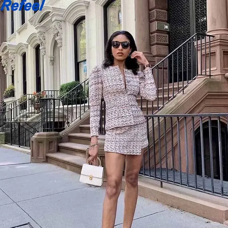

Vintage Hairy Pink Coat and Mini Skirt two piece set harajuku Slim women Suit Vintage tracksuit women