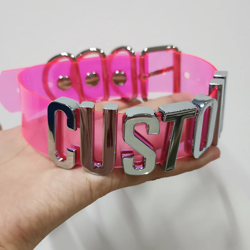 Neon Pink Ручной работы на заказ письмо чокер голографическая из искусственной кожи лазерное слово воротник Связывание чокер косплей ожерелье - Окраска металла: Neon Pink