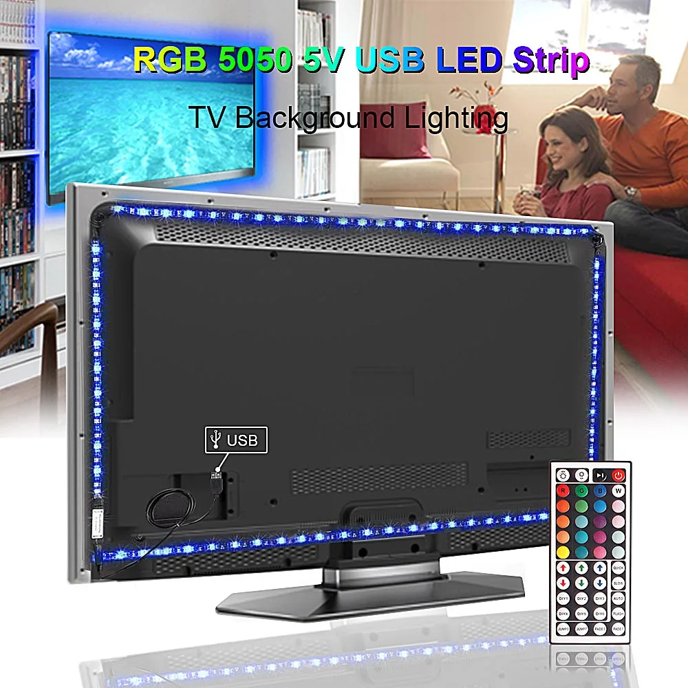 USB Светодиодные ленты Кухня шкаф светодиодная подсветка под шкаф 5V 5050 RGB гибкий светодиодный светильник с пульт дистанционного управления 44-клавишный пульт шкаф гардероб ночника