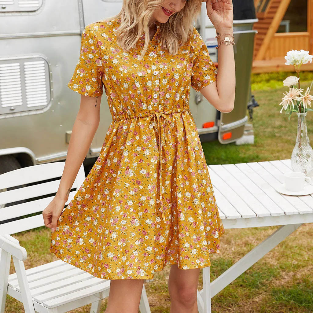 2020 женское сексуальное платье с цветочным принтом летнее пляжное на пуговицах