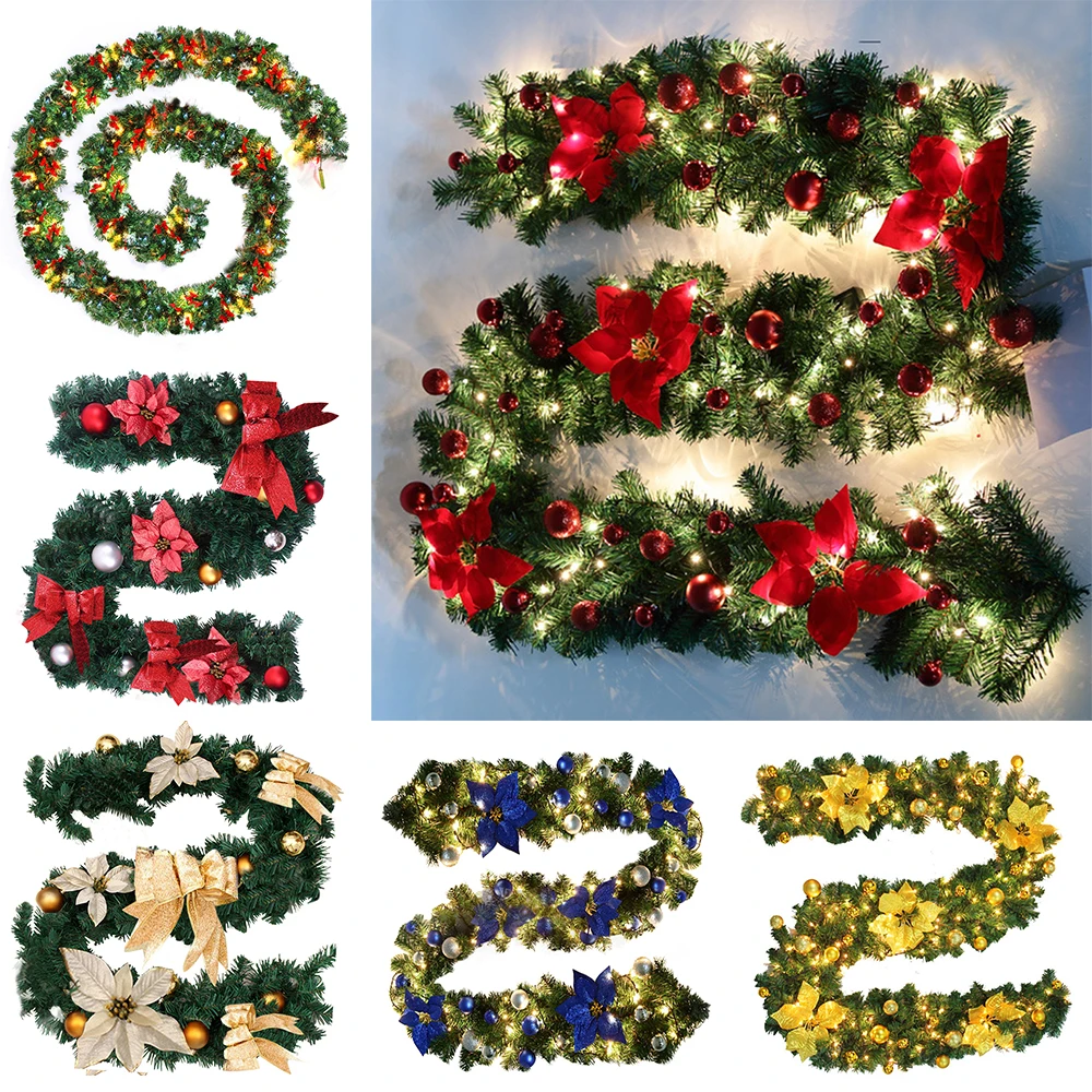 

Рождественская светодиодная гирлянда из ротанга, декоративная зеленая Рождественская гирлянда, искусственное украшение, Рождественский б...