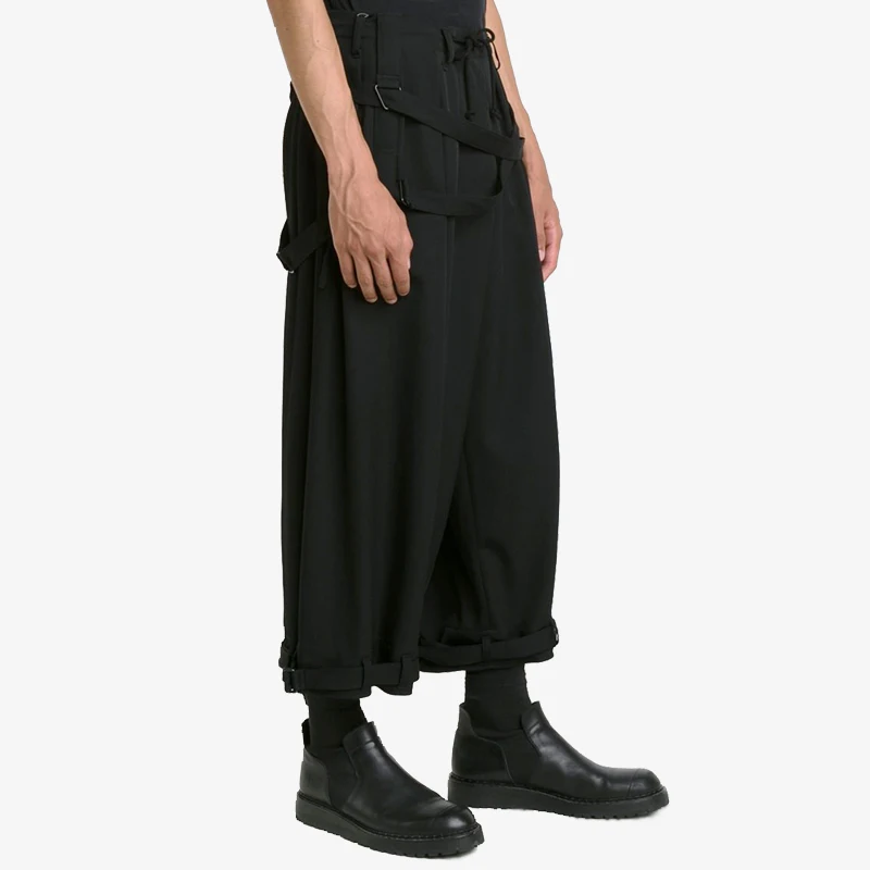 S-6XL!!2021 Bind take 9 minutes pants man to be able to adjust qiu dong black to ribbon trousers wide leg pants.