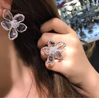 godki luxury flower blue crystal jewelry set for women wedding necklace earring set cubic zircon dubai bridal jewelry set 2020